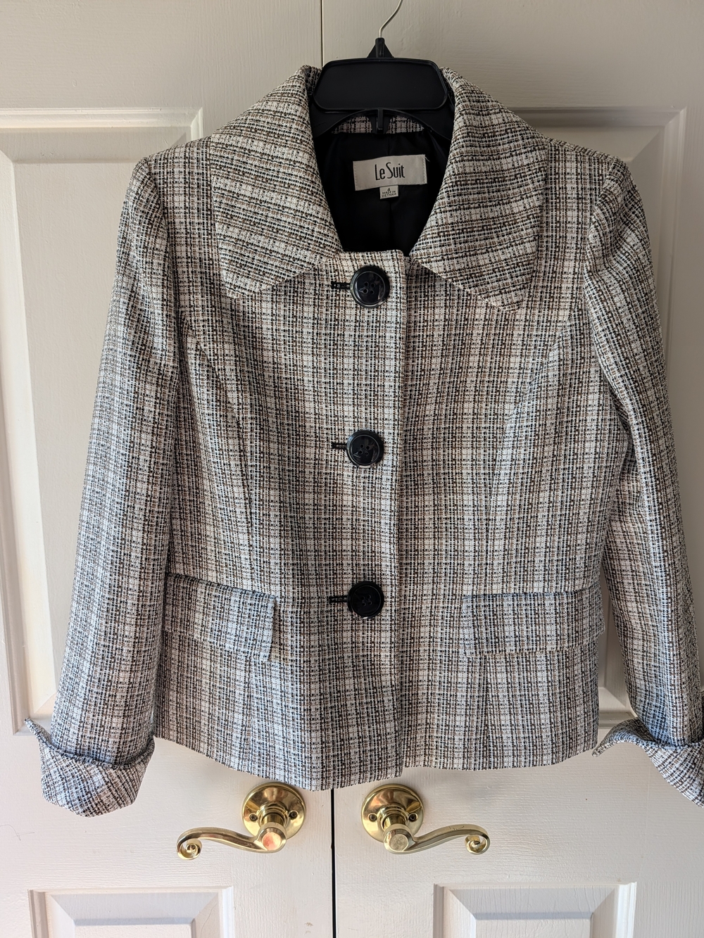 Le Suit Women's Black and White Textured Tweed Blazer